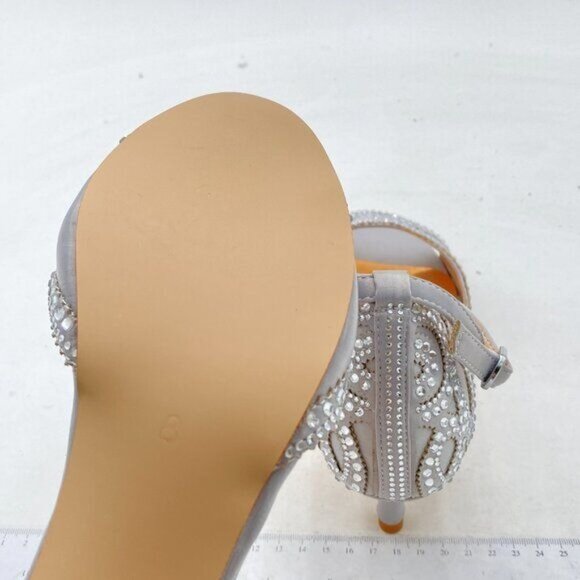 XYD Grey Chic Peep Toe D'Orsay Kitten Heel Rhinestone Studs Ankle Strap Sandal - Picture 6 of 8